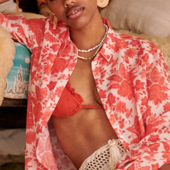 Sezane Tops - Sézane Pierro Shirt in Coral Botanical Print